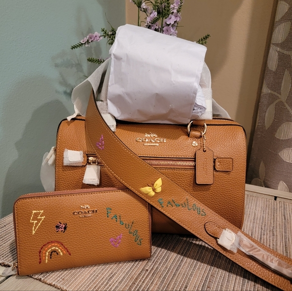 Coach Handbags - Coach Diary Embroidery Rowan Satchel and matching wallet bundle